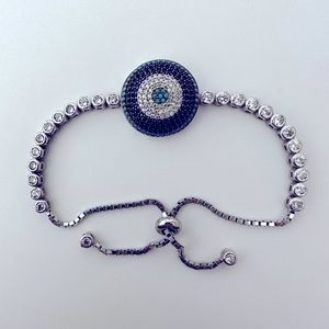 925 Silver evileye bracelet cz and turquoise stones tennis bolo lock